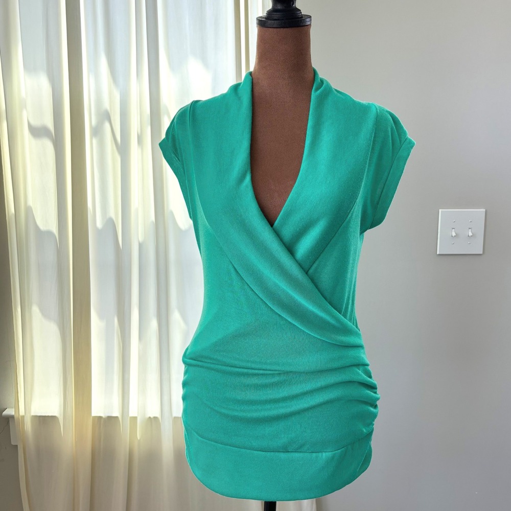 Bella D Faux Wrap Top Large Green Sleeveless Knit Sweater Y2K Siren 90s Romcom